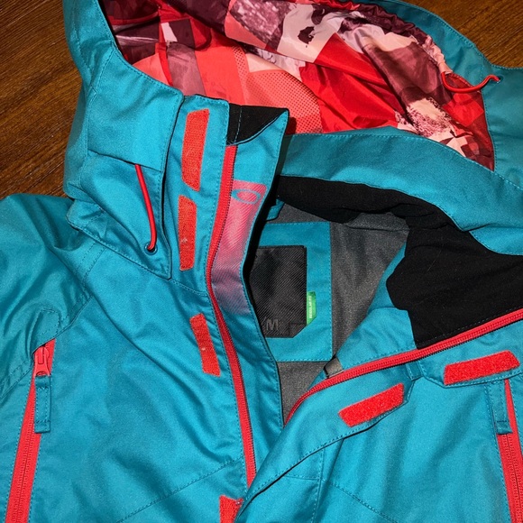 Oakley Teal Blue & Red Ski Snowboard Zip Up Hooded  Winter Jacket Size M RARE - Picture 7 of 15
